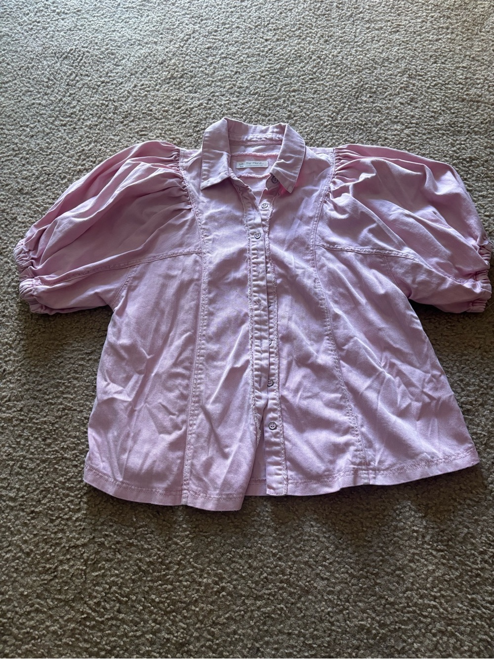 Free People Ellie Button Down Cotton Top in Solid Pink Size S